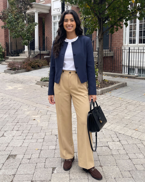 GRAPENT Business Casual Pants for Women Wide Leg Elastic Waist Work Trouser | Straight Wide Leg Dressy Casual Pants, High Waisted, Elastic Back Waist, Front Pleated, Cinched Waist, Work Office Outfits