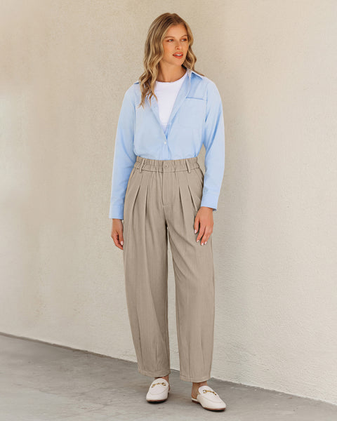 GRAPENT Dress Barrel Pants Women High Waisted Tapered Ankle Work Trousers Elastic Waist with Button-zip Closure, Pleated, 27" Inseam, 4 Pockets, Slacks for Women Business Casual, Work Office Outfits