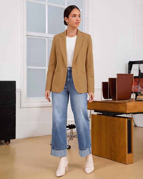 GRAPENT Blazers for Women Business Casual Long Sleeve Work Office Jackets | Womens Blazers Dressy Casual Outfits, Notched Lapel, Shoulder Pads, Single Button and 2 Pockets, Work Wear, Interview Outfits