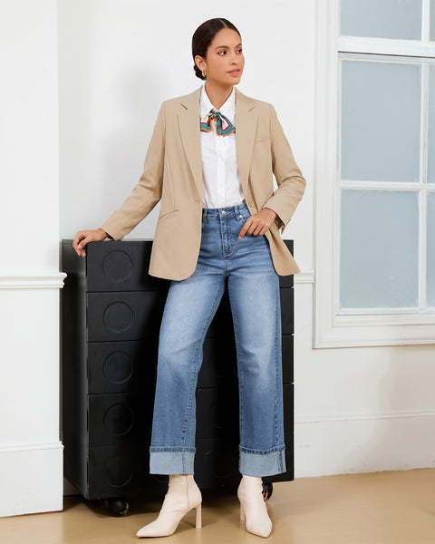 GRAPENT Blazers for Women Business Casual Long Sleeve Work Office Jackets | Womens Blazers Dressy Casual Outfits, Notched Lapel, Shoulder Pads, Single Button and 2 Pockets, Work Wear, Interview Outfits