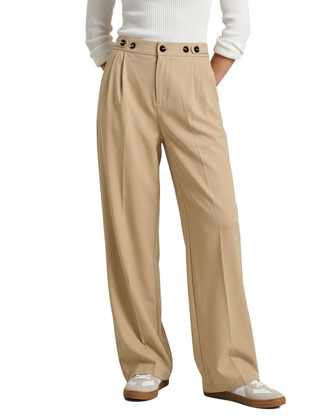 GRAPENT Business Casual Pants for Women Wide Leg Elastic Waist Work Trouser | Straight Wide Leg Dressy Casual Pants, High Waisted, Elastic Back Waist, Front Pleated, Cinched Waist, Work Office Outfits
