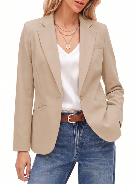 GRAPENT Blazers for Women Business Casual Long Sleeve Work Office Jackets | Womens Blazers Dressy Casual Outfits, Notched Lapel, Shoulder Pads, Single Button and 2 Pockets, Work Wear, Interview Outfits