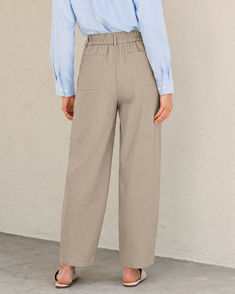 GRAPENT Dress Barrel Pants Women High Waisted Tapered Ankle Work Trousers Elastic Waist with Button-zip Closure, Pleated, 27" Inseam, 4 Pockets, Slacks for Women Business Casual, Work Office Outfits