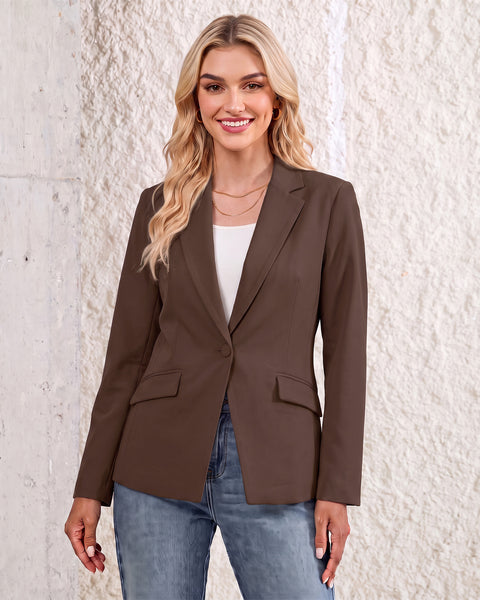 GRAPENT Womens Blazers Dressy Casual Long Sleeve Work Office Suit Jackets Notched Lapel, Shoulder Pads, Single Button, Two Pockets, Open Quarters, Back Slit, Casual Work Wear, Business Casual Outfits