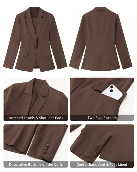 GRAPENT Womens Blazers Dressy Casual Long Sleeve Work Office Suit Jackets Notched Lapel, Shoulder Pads, Single Button, Two Pockets, Open Quarters, Back Slit, Casual Work Wear, Business Casual Outfits