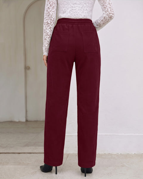 GRAPENT Corduroy Pants Women Straight Leg Leopard Print Drawstring Trousers High Waisted Fit, Elastic Waist with Cheetah Print Drawstring, Easy Pull On Style, Casual Work Pants, Fall Winter Outfits