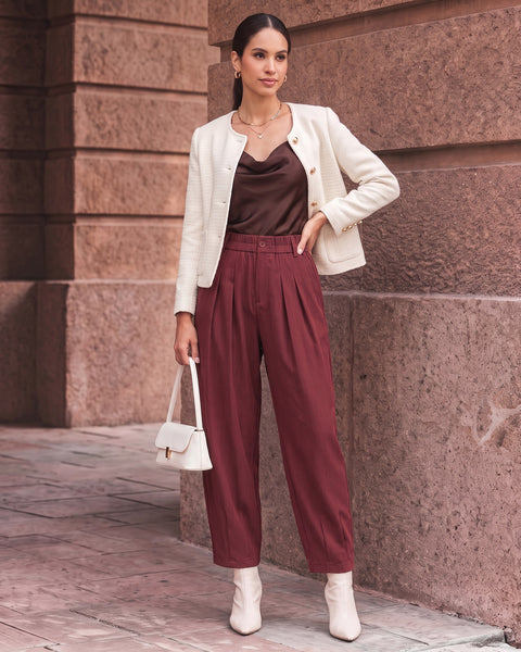 GRAPENT Dress Barrel Pants Women High Waisted Tapered Ankle Work Trousers Elastic Waist with Button-zip Closure, Pleated, 27" Inseam, 4 Pockets, Slacks for Women Business Casual, Work Office Outfits
