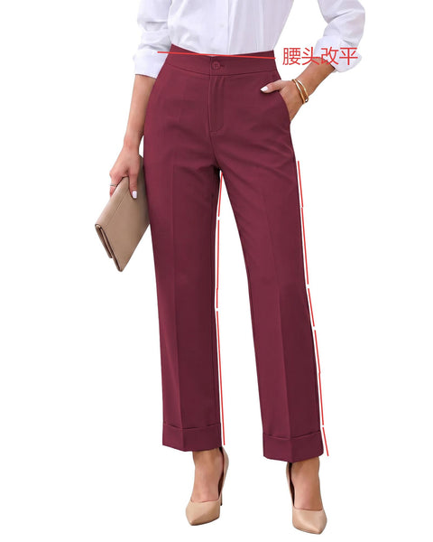 GRAPENT Dress Pants Women Ankle Straight Leg Business Casual Work Trousers Office Pants, Cuffed Hem, High Waisted, Elastic Back Waist, Stretchy Dressy Casual Slacks, Work Wear, Business Casual Outfits