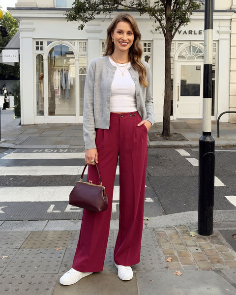 GRAPENT Business Casual Pants for Women Wide Leg Elastic Waist Work Trouser | Straight Wide Leg Dressy Casual Pants, High Waisted, Elastic Back Waist, Front Pleated, Cinched Waist, Work Office Outfits
