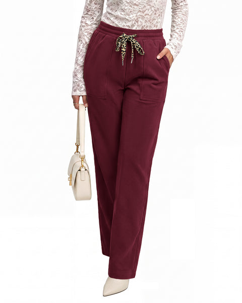 GRAPENT Corduroy Pants Women Straight Leg Leopard Print Drawstring Trousers High Waisted Fit, Elastic Waist with Cheetah Print Drawstring, Easy Pull On Style, Casual Work Pants, Fall Winter Outfits