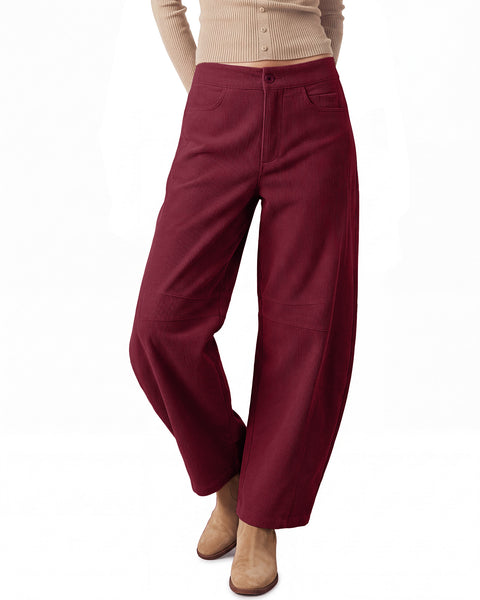 GRAPENT Corduroy Pants Women Barrel Elastic Waist Ankle Work Casual Trouser High Waisted Fit, Barrel Leg, Ankle Length, 27.5" Inseam, Functional Pockets, Fall Winter Pants, Dressy Casual Outfits
