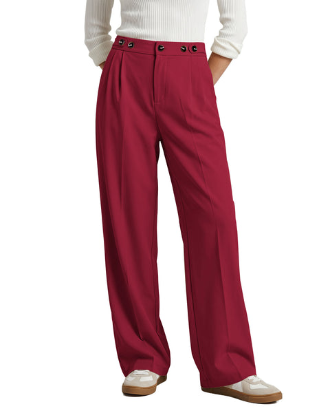 GRAPENT Business Casual Pants for Women Wide Leg Elastic Waist Work Trouser | Straight Wide Leg Dressy Casual Pants, High Waisted, Elastic Back Waist, Front Pleated, Cinched Waist, Work Office Outfits