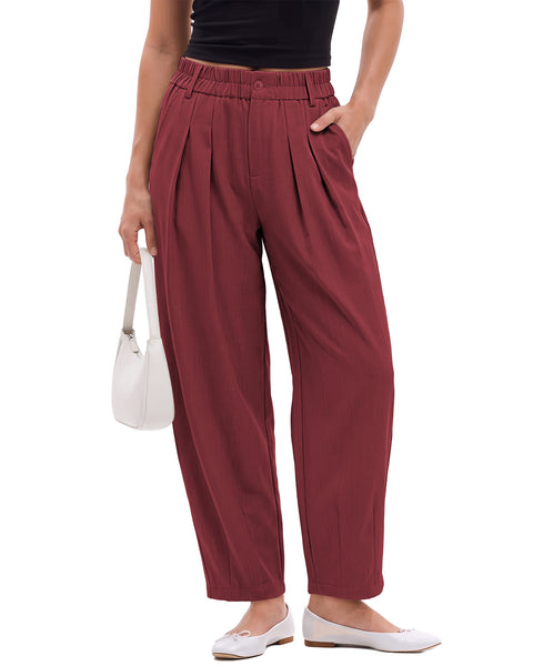 GRAPENT Dress Barrel Pants Women High Waisted Tapered Ankle Work Trousers Elastic Waist with Button-zip Closure, Pleated, 27" Inseam, 4 Pockets, Slacks for Women Business Casual, Work Office Outfits
