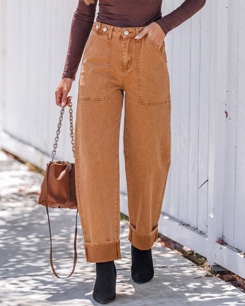 GRAPENT Barrel Jeans Women Cinched High Waisted Cuffed Stretchy Denim Pants Cropped Baggy Wide Leg Jeans, 27 Inch Inseam, Adjustable Cinched Waist, Big Pockets, Work Office Outfits, Casual Daily Wear