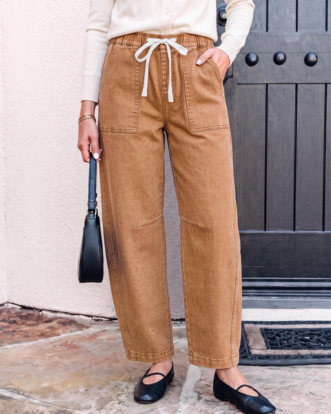 GRAPENT Jeans for Women Baggy Barrel Elastic Waist Stretchy Denim Pants | Barrel Wide Leg Jean Pants, High Waisted, Drawstring, Pull On, Ankle Length, 27.5" Inseam, Side Seams, Dressy Casual Outfits
