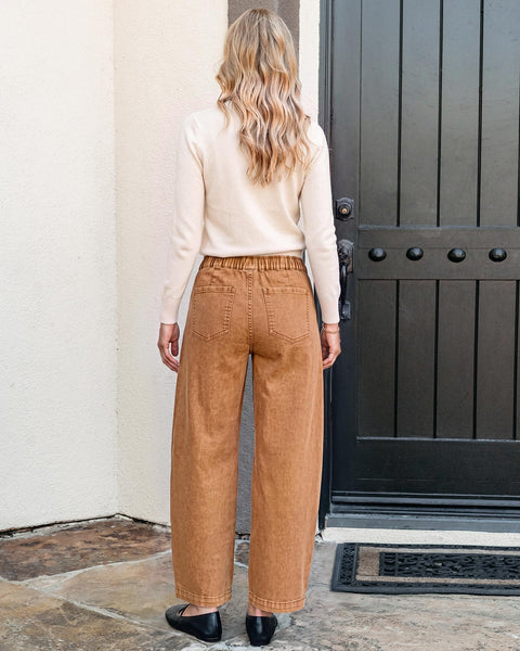 GRAPENT Jeans for Women Baggy Barrel Elastic Waist Stretchy Denim Pants | Barrel Wide Leg Jean Pants, High Waisted, Drawstring, Pull On, Ankle Length, 27.5" Inseam, Side Seams, Dressy Casual Outfits
