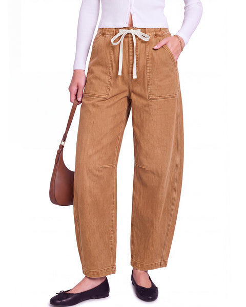 GRAPENT Jeans for Women Baggy Barrel Elastic Waist Stretchy Denim Pants | Barrel Wide Leg Jean Pants, High Waisted, Drawstring, Pull On, Ankle Length, 27.5" Inseam, Side Seams, Dressy Casual Outfits