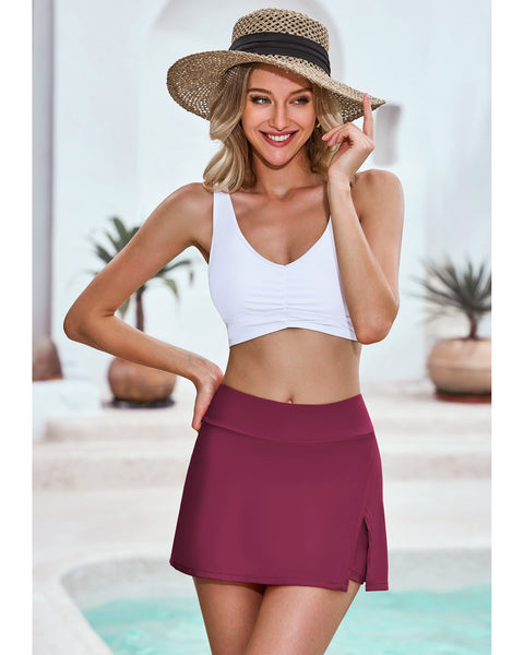 GRAPENT Swim Skirt Bottoms for Women High Waisted Bikini Swimsuit Bottom Side Split Bathing Suit Skirts with Boyshorts