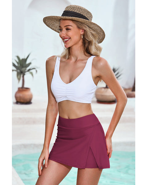 GRAPENT Swim Skirt Bottoms for Women High Waisted Bikini Swimsuit Bottom Side Split Bathing Suit Skirts with Boyshorts
