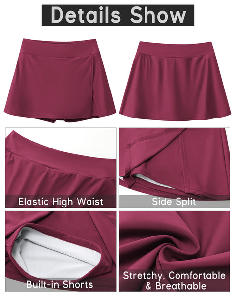 GRAPENT Swim Skirt Bottoms for Women High Waisted Bikini Swimsuit Bottom Side Split Bathing Suit Skirts with Boyshorts