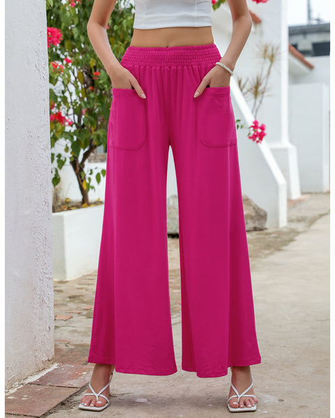 GRAPENT Wide Leg Pants for Women High Wasited Baggy Palazzo Pants Casual Pull On Bell Bottom Smocked Elastic Waist Pants