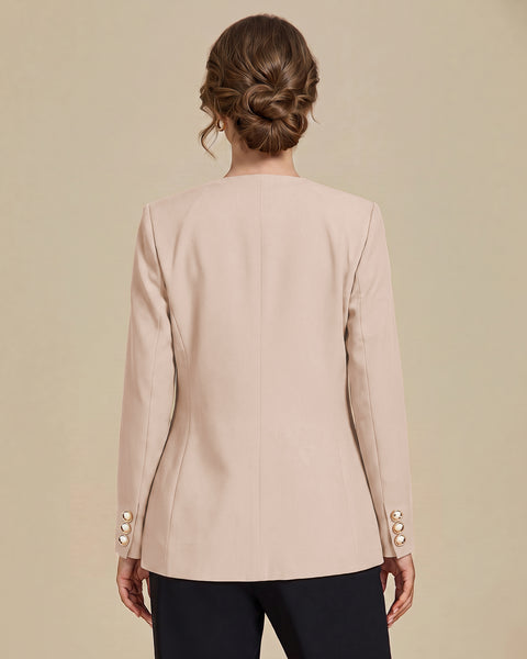 GRAPENT Blazers for Women Dressy Casual Collarless Long Sleeves Suit Jacket Blazers for Women Business Casual, Fully Lined, Shoulder Pads, Single Button, Two Pockets, Work Casual Wear, Interview Outfit