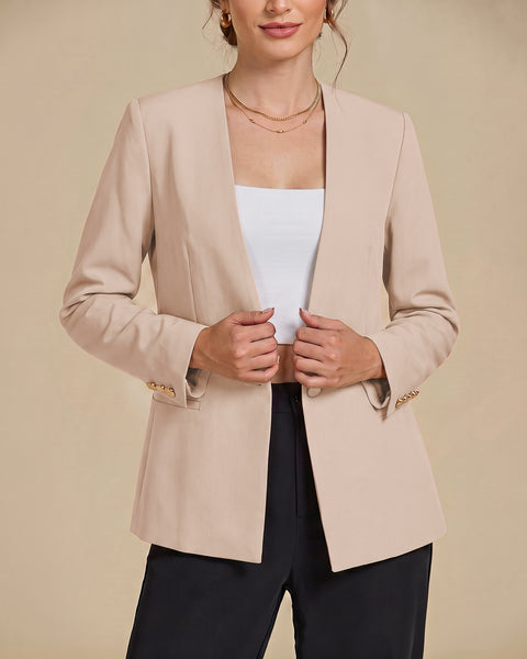 GRAPENT Blazers for Women Dressy Casual Collarless Long Sleeves Suit Jacket Blazers for Women Business Casual, Fully Lined, Shoulder Pads, Single Button, Two Pockets, Work Casual Wear, Interview Outfit