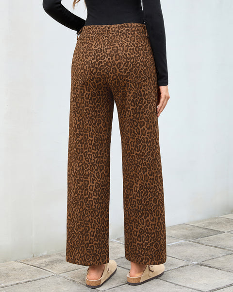 GRAPENT Womens Wide Leg Jeans High Waist Cheetah Print Baggy Leopard Pants | Baggy Wide Leg Cut, Classic Leopard Print, High Rise, 29.5 Inch Inseam, Stretchy Denim Pants, Loose Fit, Western Chic Outfits