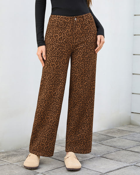 GRAPENT Womens Wide Leg Jeans High Waist Cheetah Print Baggy Leopard Pants | Baggy Wide Leg Cut, Classic Leopard Print, High Rise, 29.5 Inch Inseam, Stretchy Denim Pants, Loose Fit, Western Chic Outfits