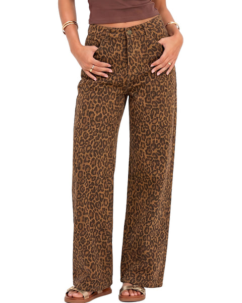 GRAPENT Womens Wide Leg Jeans High Waist Cheetah Print Baggy Leopard Pants | Baggy Wide Leg Cut, Classic Leopard Print, High Rise, 29.5 Inch Inseam, Stretchy Denim Pants, Loose Fit, Western Chic Outfits
