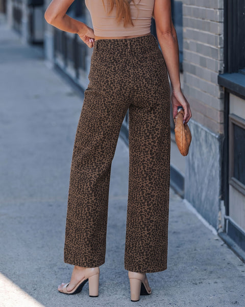 GRAPENT Leopard Jeans for Women Wide Leg High Waisted Cheetah Print Pants | High Rise, Drawstring Waist, Loose Straight Leg, Leopard Print Denim Pants, 28'' Inseam, Fit for Dressy Casual, Everyday Wear