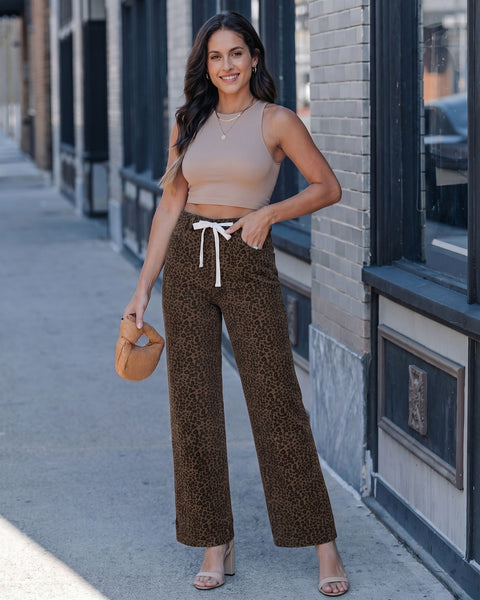 GRAPENT Leopard Jeans for Women Wide Leg High Waisted Cheetah Print Pants | High Rise, Drawstring Waist, Loose Straight Leg, Leopard Print Denim Pants, 28'' Inseam, Fit for Dressy Casual, Everyday Wear