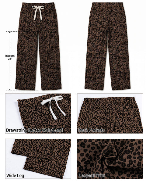 GRAPENT Leopard Jeans for Women Wide Leg High Waisted Cheetah Print Pants | High Rise, Drawstring Waist, Loose Straight Leg, Leopard Print Denim Pants, 28'' Inseam, Fit for Dressy Casual, Everyday Wear