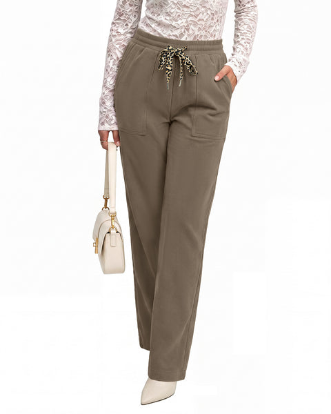 GRAPENT Corduroy Pants Women Straight Leg Leopard Print Drawstring Trousers High Waisted Fit, Elastic Waist with Cheetah Print Drawstring, Easy Pull On Style, Casual Work Pants, Fall Winter Outfits