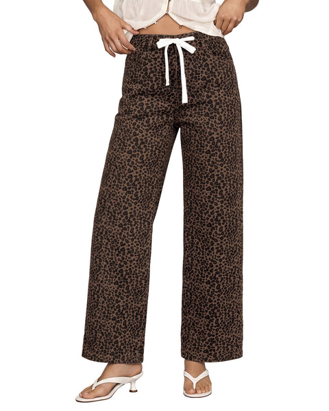 GRAPENT Leopard Jeans for Women Wide Leg High Waisted Cheetah Print Pants | High Rise, Drawstring Waist, Loose Straight Leg, Leopard Print Denim Pants, 28'' Inseam, Fit for Dressy Casual, Everyday Wear
