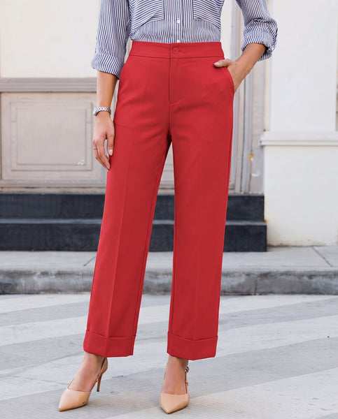 GRAPENT Dress Pants Women Ankle Straight Leg Business Casual Work Trousers Office Pants, Cuffed Hem, High Waisted, Elastic Back Waist, Stretchy Dressy Casual Slacks, Work Wear, Business Casual Outfits