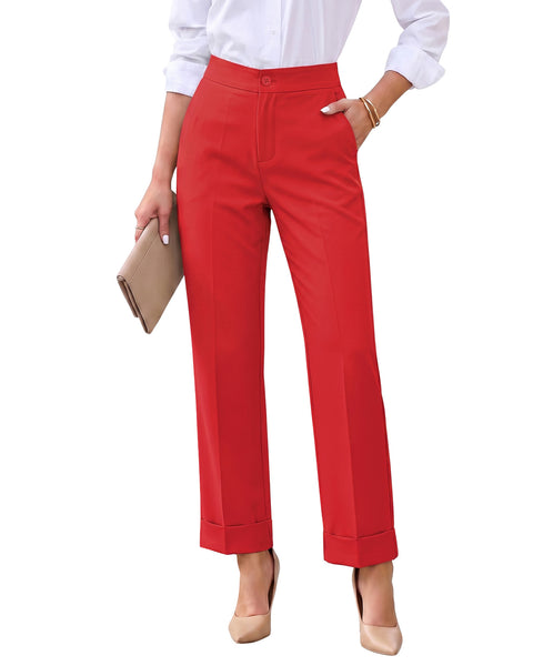 GRAPENT Dress Pants Women Ankle Straight Leg Business Casual Work Trousers Office Pants, Cuffed Hem, High Waisted, Elastic Back Waist, Stretchy Dressy Casual Slacks, Work Wear, Business Casual Outfits