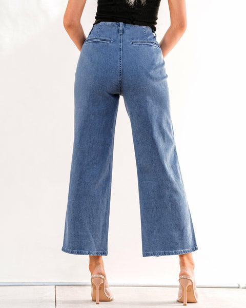 GRAPENT Wide Leg Jeans for Women High Waisted Straight Leg Stretchy Cropped Denim Pants with Pockets Jean Trousers