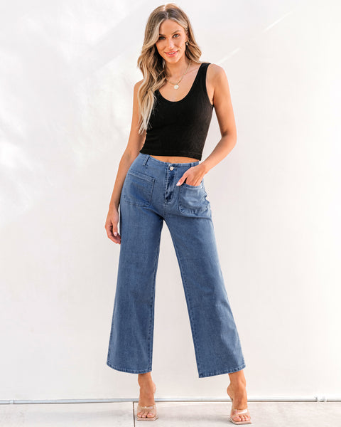 GRAPENT Wide Leg Jeans for Women High Waisted Straight Leg Stretchy Cropped Denim Pants with Pockets Jean Trousers