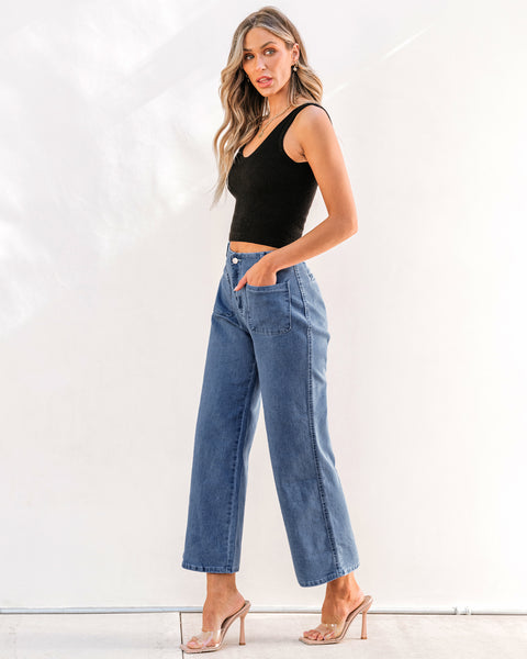 GRAPENT Wide Leg Jeans for Women High Waisted Straight Leg Stretchy Cropped Denim Pants with Pockets Jean Trousers