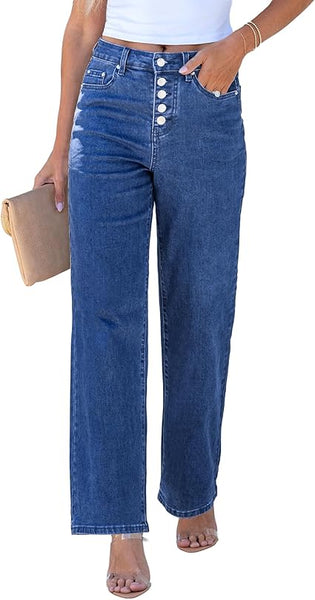 GRAPENT Wide Leg Jeans for Women High Waisted Trendy Button Fly Stretchy Denim Pants Vintage Straight Leg Trouser Jeans