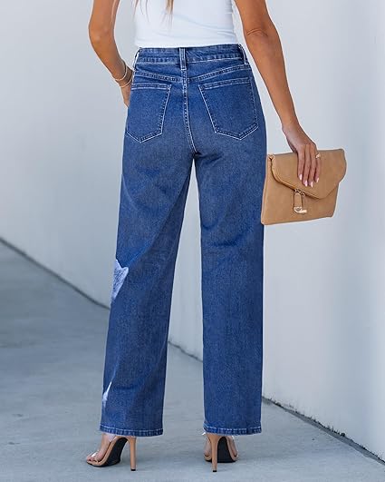 GRAPENT Wide Leg Jeans for Women High Waisted Trendy Button Fly Stretchy Denim Pants Vintage Straight Leg Trouser Jeans
