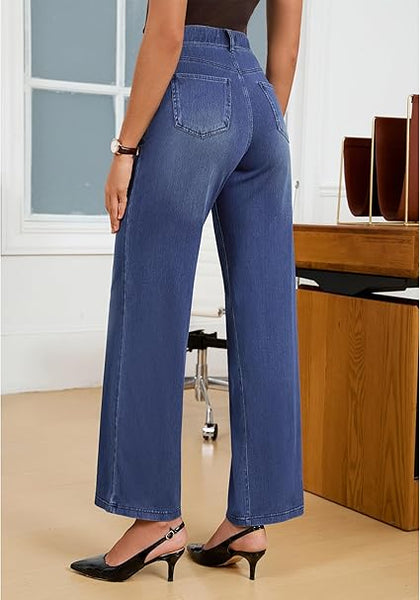 GRAPENT Wide Leg Jeans for Women High Waisted Trendy Pull On Elastic Waist Soft Stretchy Denim Pants Sweatpant Jeans