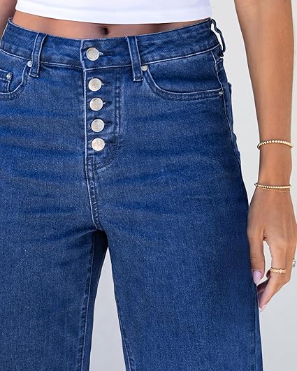 GRAPENT Wide Leg Jeans for Women High Waisted Trendy Button Fly Stretchy Denim Pants Vintage Straight Leg Trouser Jeans