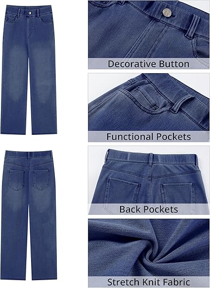 GRAPENT Wide Leg Jeans for Women High Waisted Trendy Pull On Elastic Waist Soft Stretchy Denim Pants Sweatpant Jeans