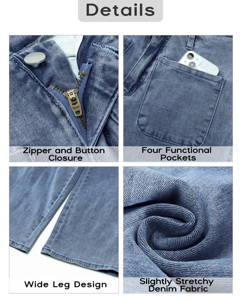 GRAPENT Wide Leg Jeans for Women High Waisted Straight Leg Stretchy Cropped Denim Pants with Pockets Jean Trousers