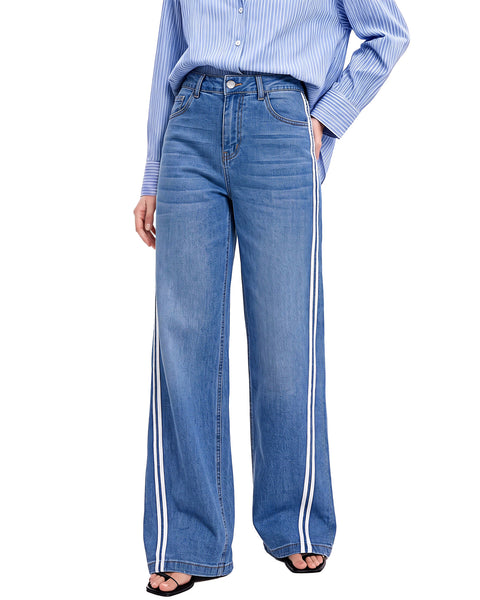 GRAPENT Wide Leg Jeans for Women High Rise Track Stripe Stretch Denim Pants Womens Jeans High Waisted, Full Length, 29.5" Inseam, Classic 5 Pockets, 90s Baggy Style, Country Concert, Work Casual Outfit