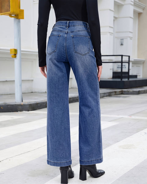 GRAPENT Womens Jeans Straight Leg High Rise Front Seam Stretch Denim Pants | Straight Wide Leg Jeans for Women, High Waisted, 29.5" Inseam, 4 Pockets, Loose Fit, Work Office Outfit, Casual Daily Wear