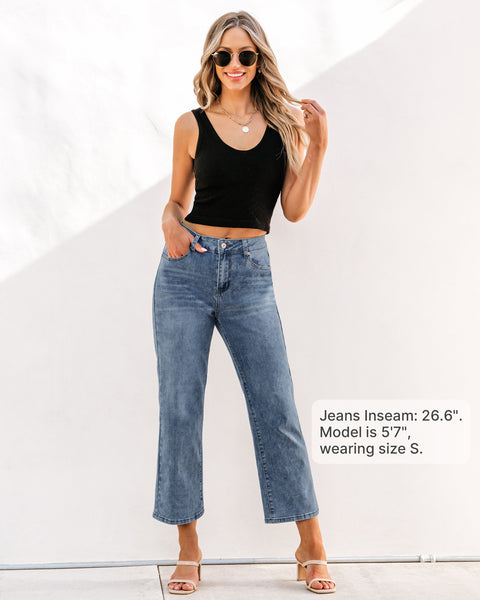 GRAPENT Jeans for Women Trendy High Waisted Baggy Straight Leg Stretchy Denim Ankle Pants Cropped Jeans with Pockets