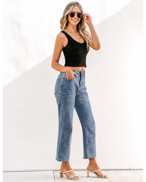 GRAPENT Jeans for Women Trendy High Waisted Baggy Straight Leg Stretchy Denim Ankle Pants Cropped Jeans with Pockets